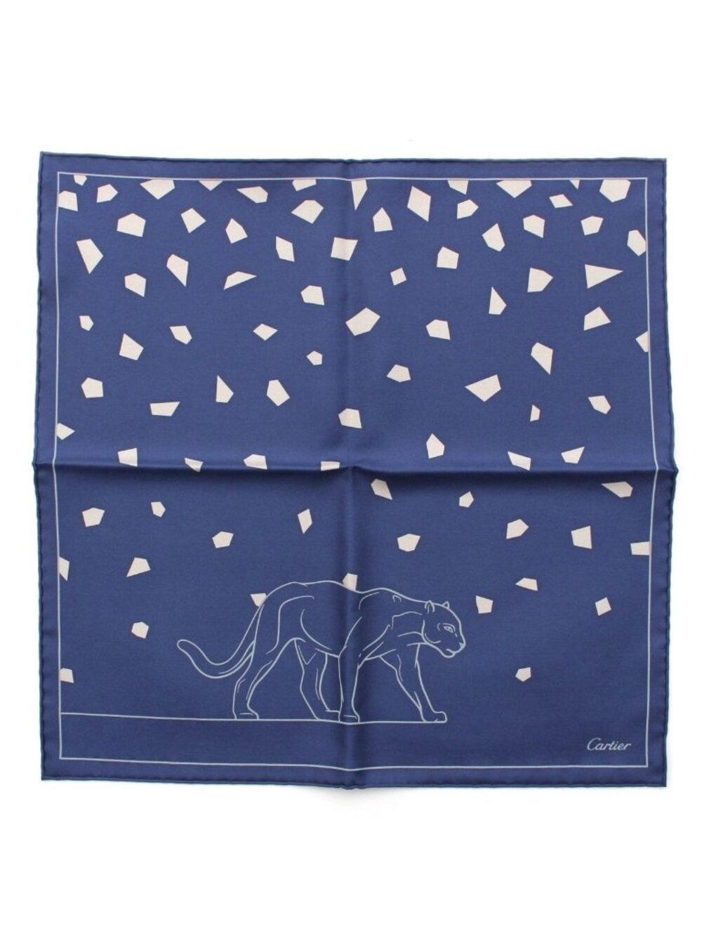 Cartier Silk Panthere All Over Print Scarf Blue